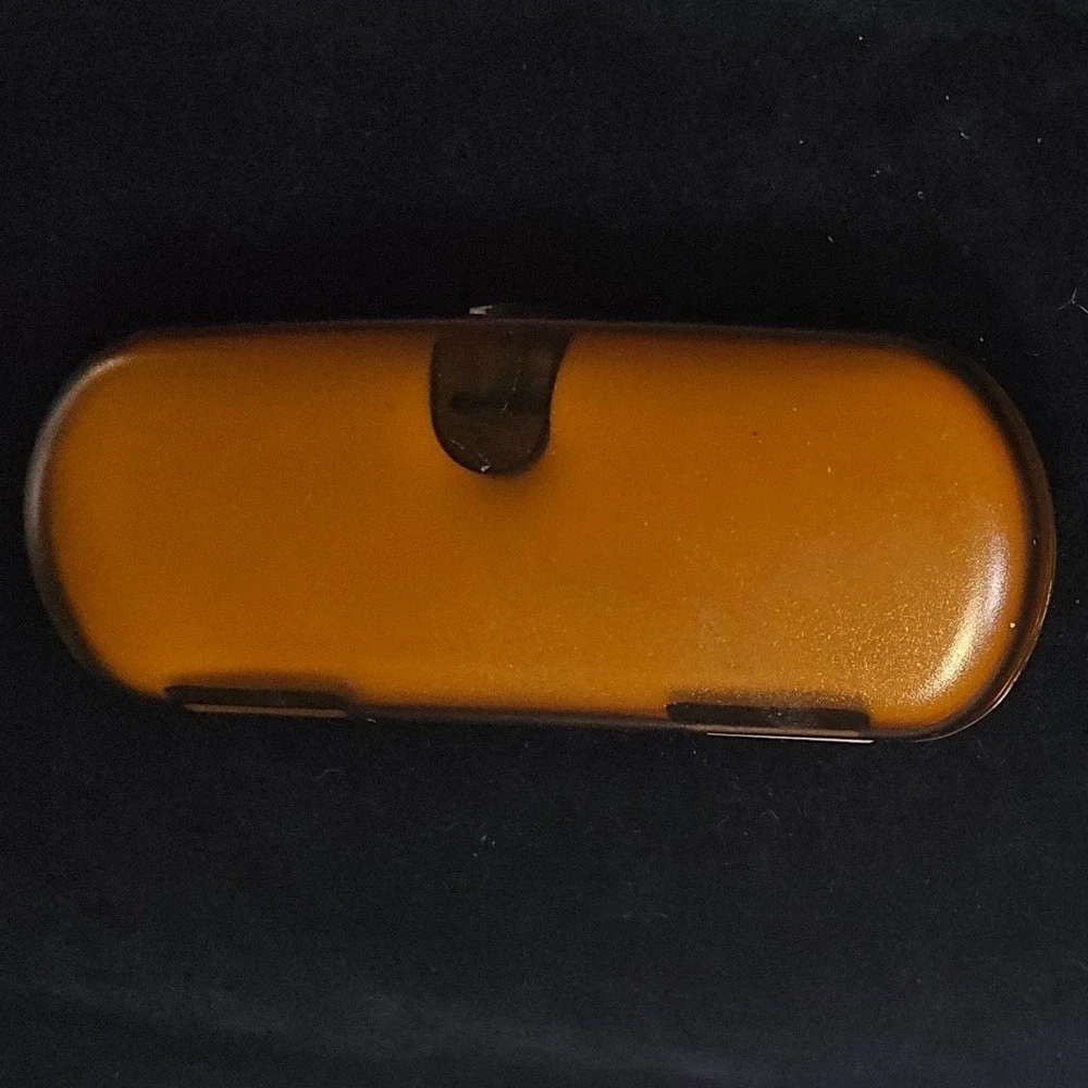 O.P. Vintage clear amber orange plastic‎ oval rounded case for glasses padded